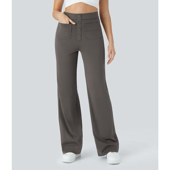 NWT HALARA High Waisted Button Multiple Pockets KNIT PANTS Pull-On Gray 3 XL - Picture 1 of 7